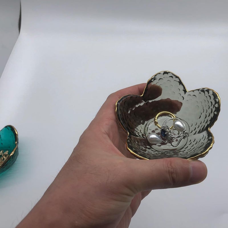 BESSKON Flower Ring Dish Jewelry Tray, Glass Jewelry Dish Tray, Aesthetic Room Decor Small Trinket Dish, Nightstand Jewlery Ring Holder Dish, Bathroom Jewelry Plate Bowl for Rings Earrings Wife Gift - Image 3